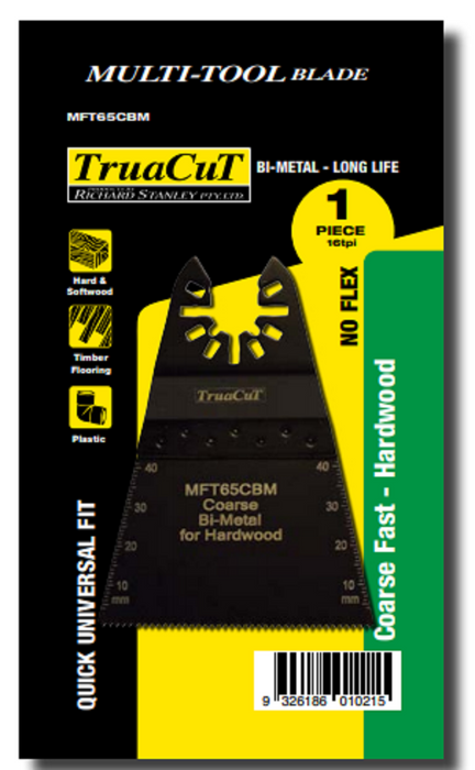 TRUACUT MULTI TOOL BLADE - BI METAL - COARSE FAST - HARDWOOD - 65mm W 40mm D - 3 PIECE