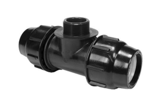 50mm x 1 1/4" BSP x 50mm SAB METRIC COMPRESSION TEE WITH THREADED MALE OFFTAKE IRRIGATION