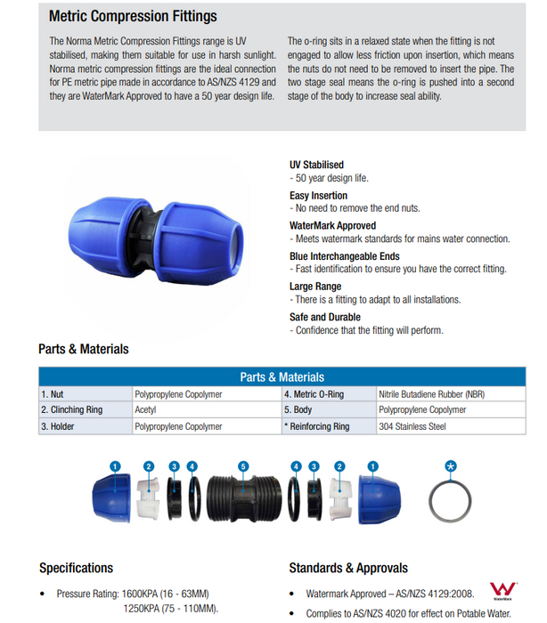 50mm x 1 1/4" BSP Norma Metric Male Elbow - PE x MI - Blue Line Irrigation Compression Fitting - Poly Pipe