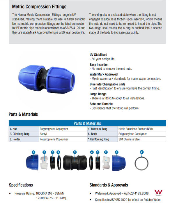 40mm x 1 1/2" BSP Norma Metric Female End Connector - PE X Female Thread - Irrigation Compression Fitting