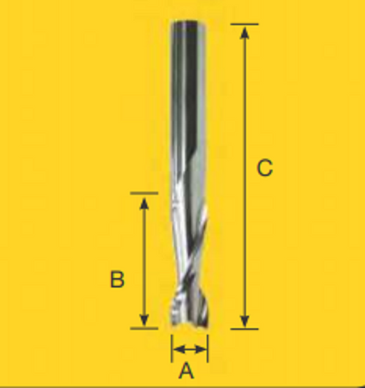 Router Bit - 6.35mm x 25.4mm Straight Bit - Two Flutes - (1/2") 12.7 x 38mm Shank RH Spiral Upcut for Aluminium
