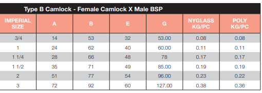 Nyglass Nylon Camlock Type B 3" 75mm Female Camlock x Male BSP