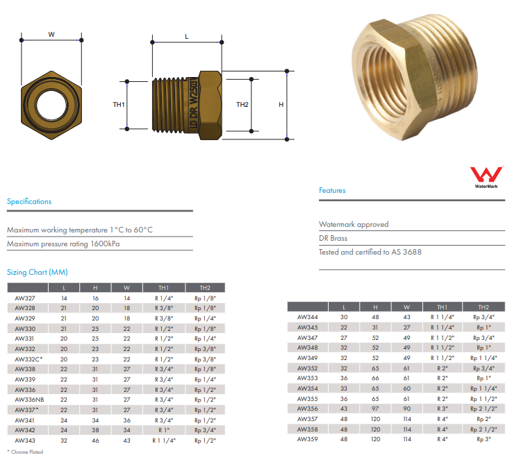 Brass Reducing Bush 3/8" x 1/8" BSP Male to Female 10 x 4mm