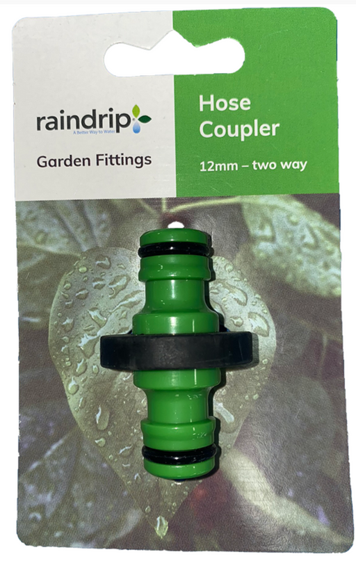 RAINDRIP HOSE COUPLER - 12mm TWO WAY - GARDEN FITTING RETICULATION