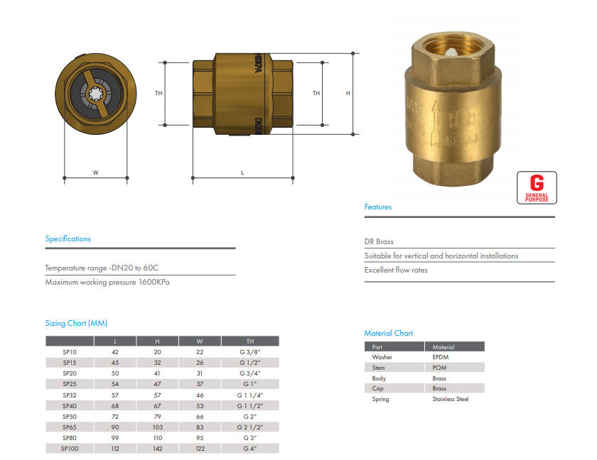 4" BSP (100mm) Brass Spring Check Valve Female Thread