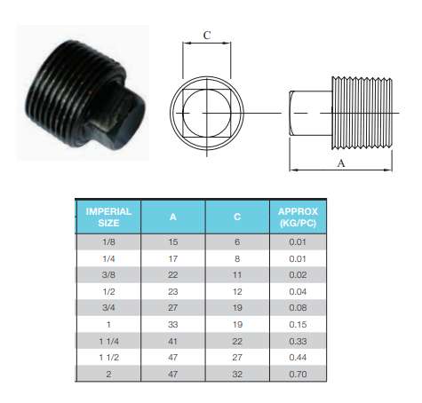 1 1/2" BSP (40mm) Black Steel Square Head Plug Male Thread