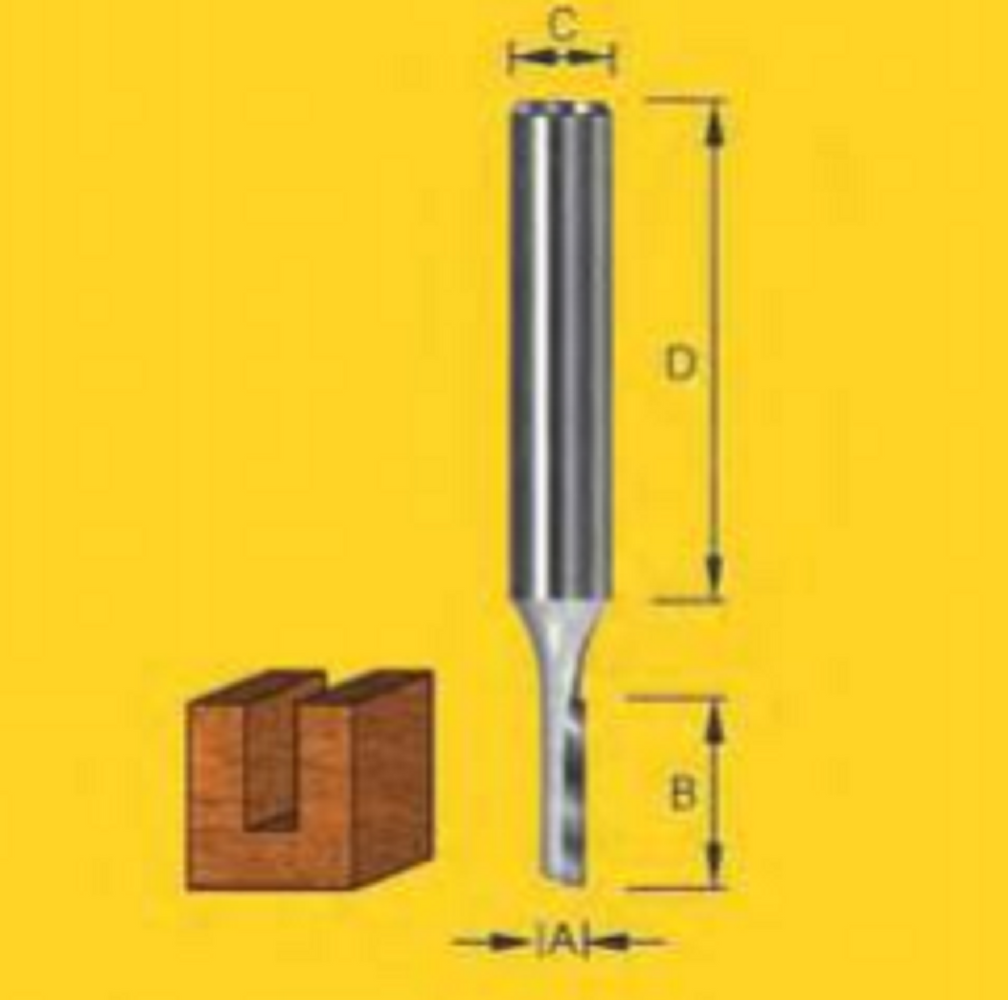 Router Bit - 4mm Straight - Single Flute - (1/4") 6.35 x 32mm Shank - Solid Carbide Insert