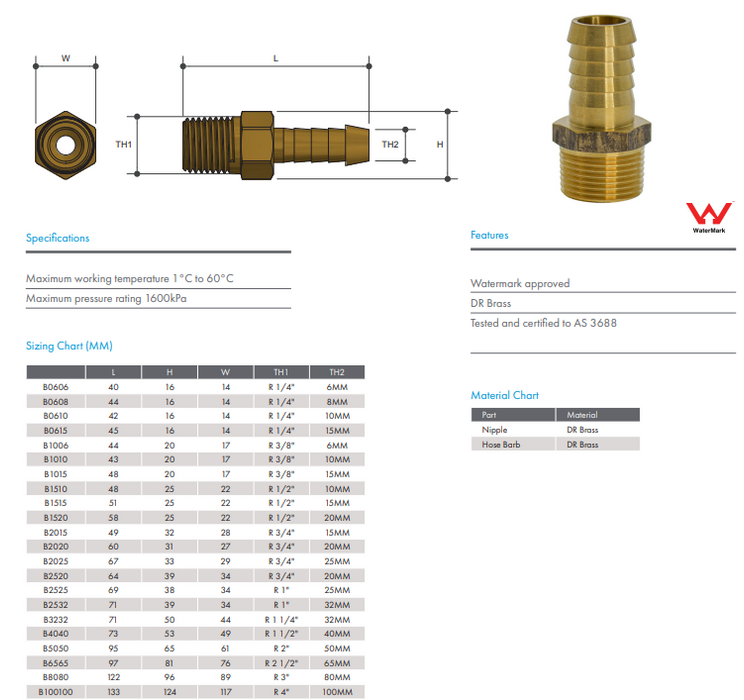 Brass Hose Barb Male 3/8" BSP Thread 5/8" Barb Hose Tail