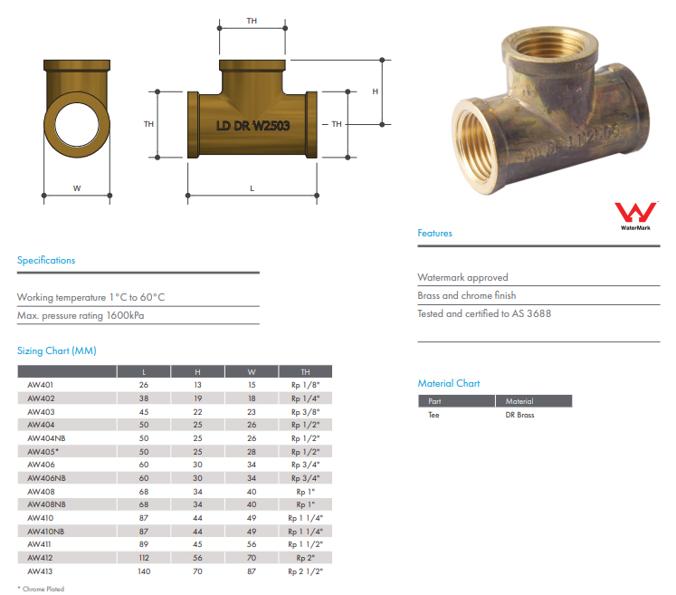 2 1/2" BSP Brass TEE Piece 65mm Female Thread