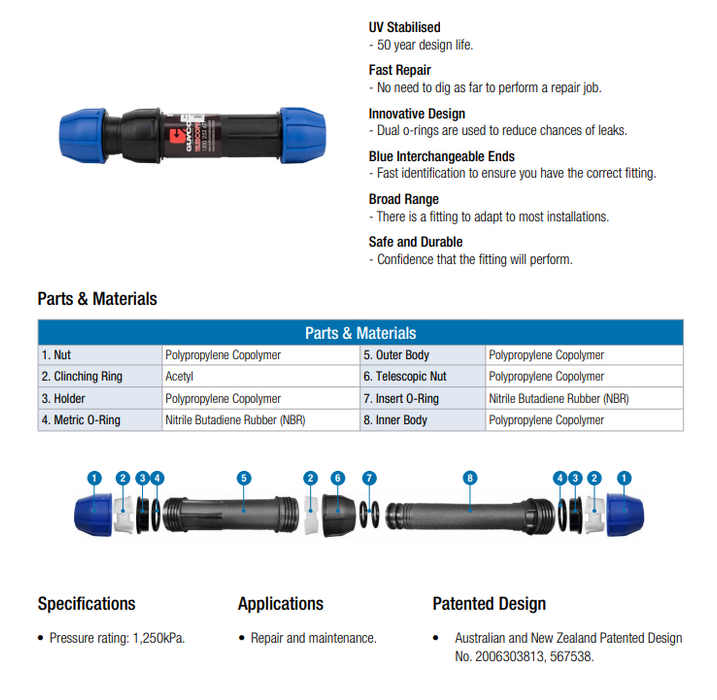 25mm x 1" BSP Norma Telescopic Metric Joiner - PE x MI - Blue Line Poly Pipe Irrigation Fittings