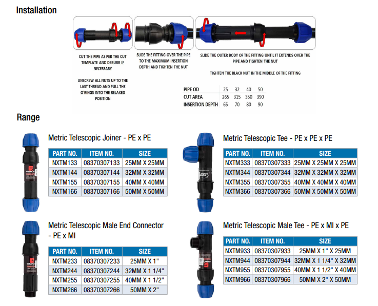 25MM X 1" X 25MM NORMA TELESCOPIC METRIC MALE TEE - PE X MI X PE