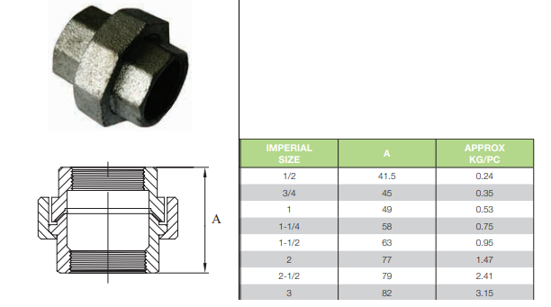 1" BSP Gal Mal Barrel Union Brass to Steel Seat Female Female Thread