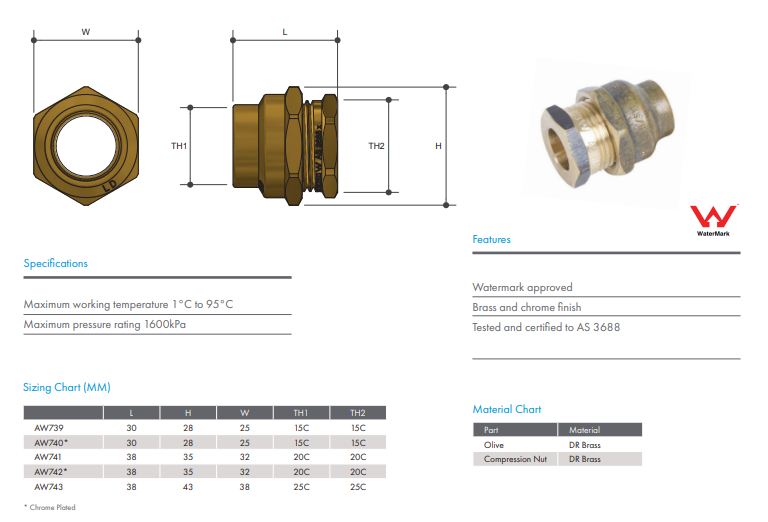 15mm x 15mm Brass Flared Compression Union - Compression x Compression