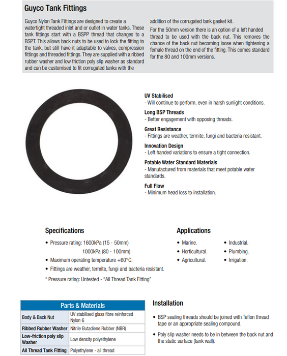 Tank Fittings 20mm Guyco Black Rubber Sealing Washer NBR Nitrile Butadiene Rubber