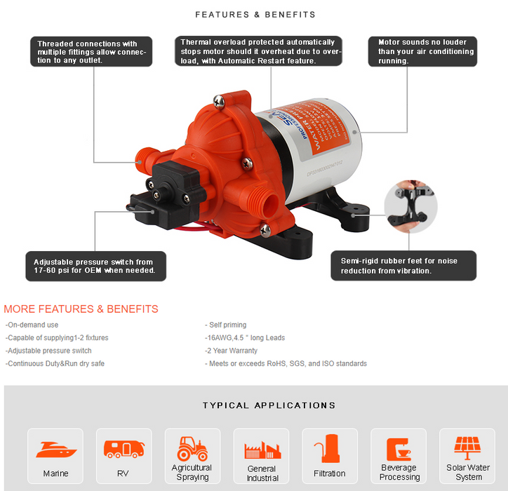 SeaFlo 33 Series DC Diaphragm Pump 12 Volt