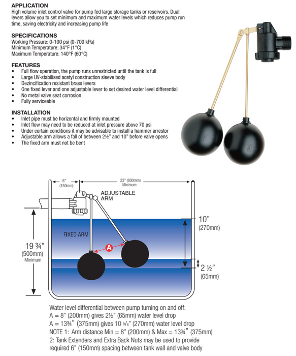 32mm (1 1/4") DUAL LEVEL APEX RESERVOIR BARE VALVES (NO FLOATS)