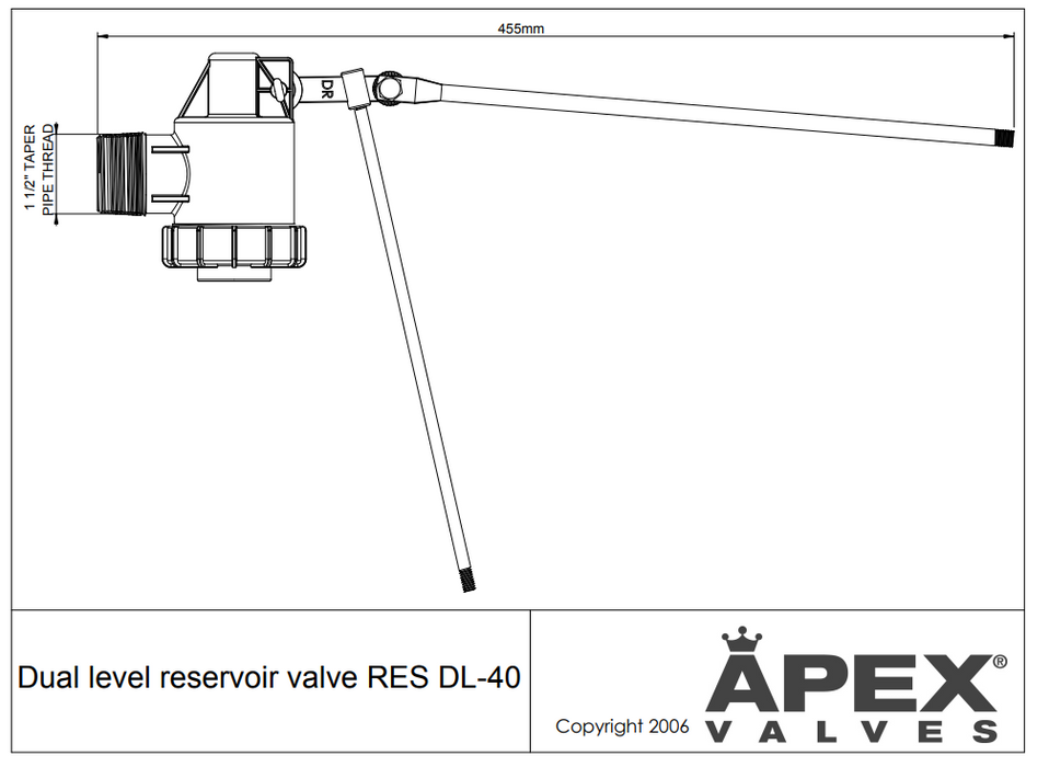 40mm (1 1/2") DUAL LEVEL APEX RESERVOIR BARE VALVES (NO FLOATS)