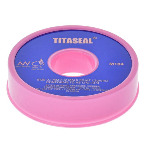 Titaseal  PTFE Teflon Tape 0.1mm x 12mm x 30m PINK