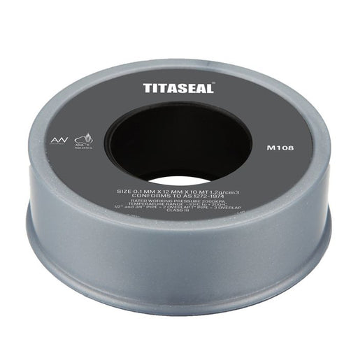Titaseal  PTFE Teflon Tape 0.1mm x 12mm x 10m GREY