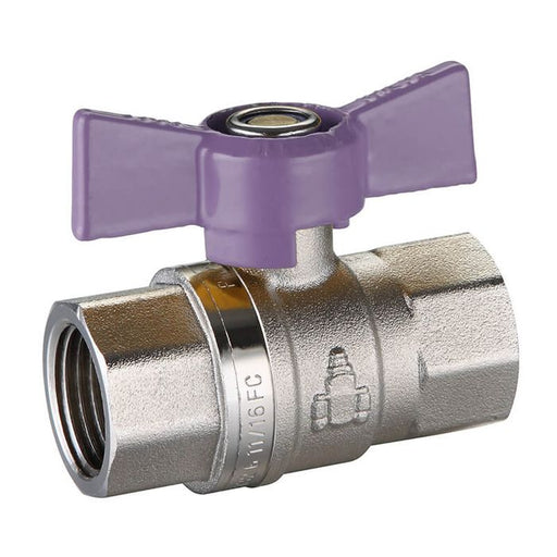 1/2" BSP (15mm) Brass Ball Valve Butterfly Handle Female Female Recycled Water Lilac Handle