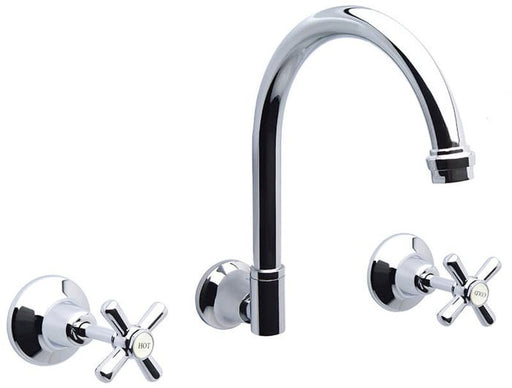 Monopoly Whitehall Tapware Wall Sink Set Chrome Plated With Jumper Valves