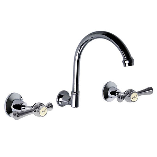 Monopoly Whitehall 1/4 Turn Lever Handle Tapware Wall Sink Set Ceramic Disc Chrome Plated
