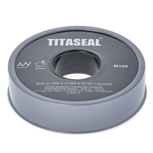 Titaseal  PTFE Teflon Tape 0.1mm x 12mm x 30m GREY