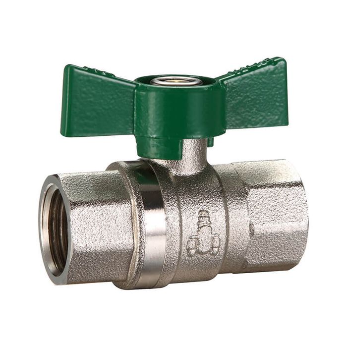 1" BSP (25mm) Brass Ball Valve Butterfly Handle Female Female Nickel Plated