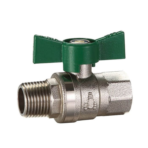 1" BSP (25mm) Brass Ball Valve Butterfly Handle Male Female Nickel Plated Watermarked