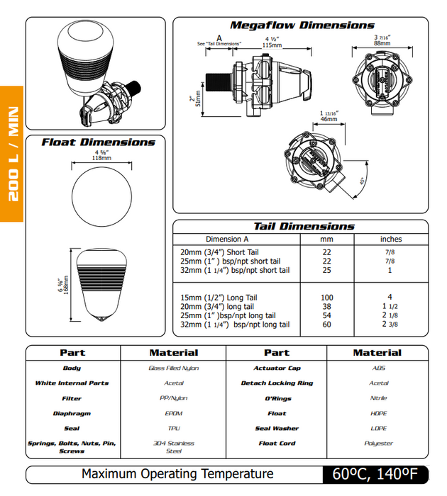 Jobe Megaflow Trough Valve 3/4" 20mm