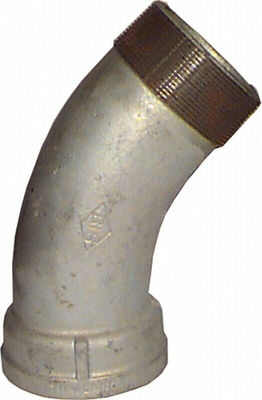1/2" BSP (15mm) Gal Mal Long Sweep Bend 45 Degree Male Female Galvanised Malleable Steel