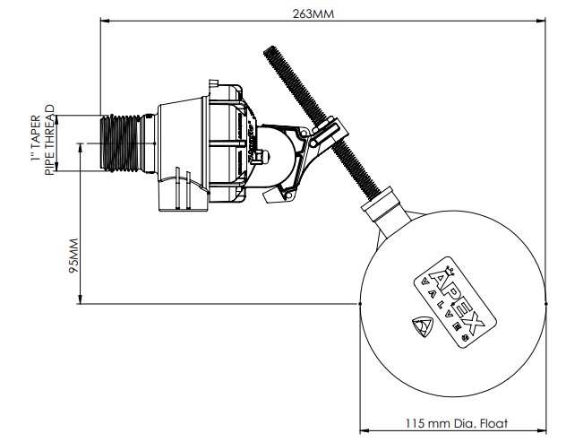 APEX TOP ENTRY XTRAFLO TROUGH VALVE 25mm (1")